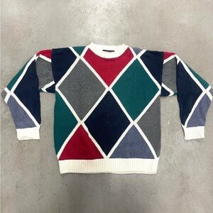 Vintage 90s Men’s Architect Cotton Colorful Argyle Crewneck Sweater‎ grandpacore